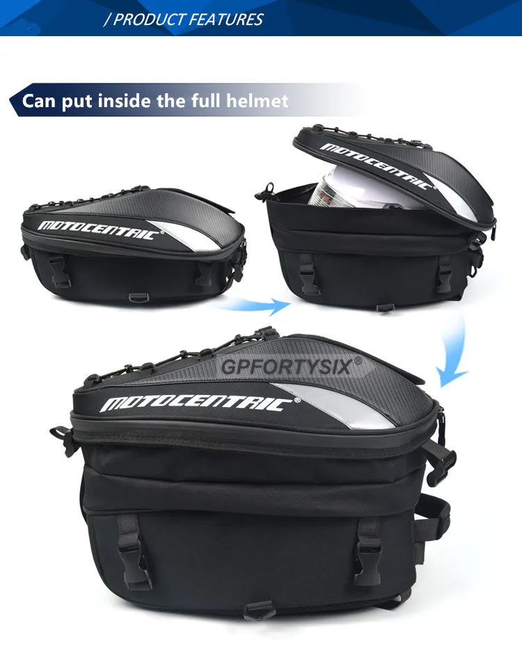 37L Motorcycle Tail Bag Waterproof Rear Seat Backpack Helmet Storage expandable
