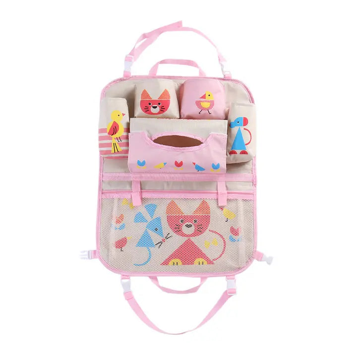 Cartoon Baby Car Seat Back Storage Bag | Large Capacity Toddler Organizer