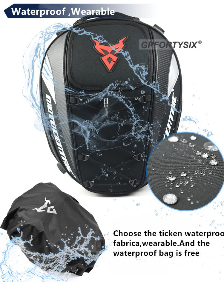 37L Motorcycle Tail Bag Waterproof Rear Seat Backpack Helmet Storage expandable
