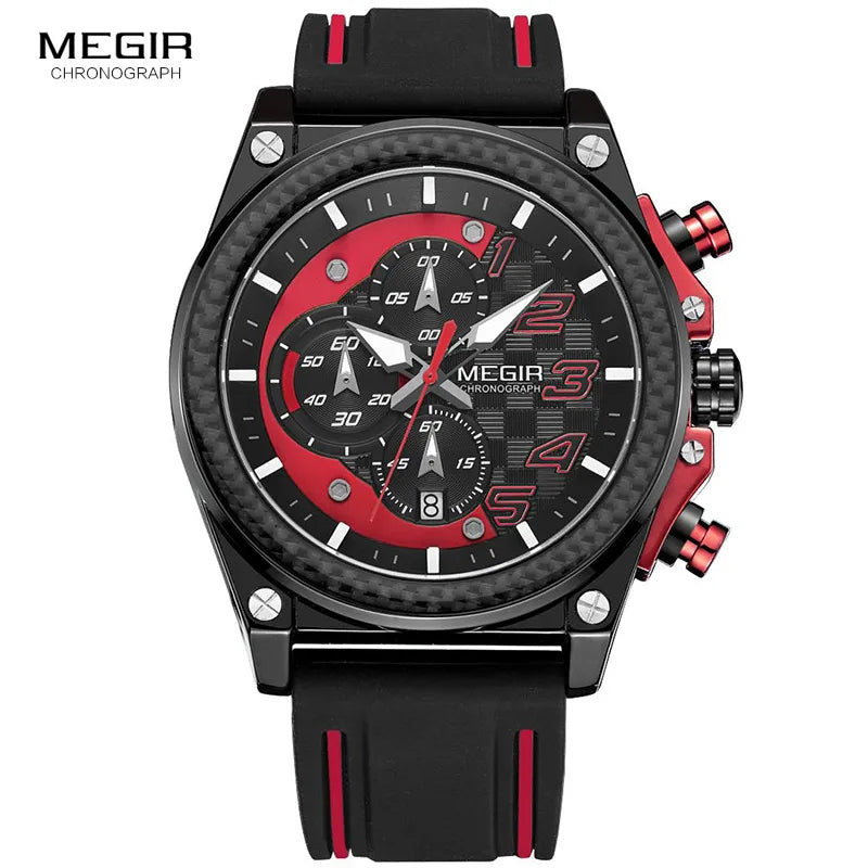 MEGIR Men's Chronograph Quartz Watch – Waterproof, Luminous, Silicone Strap