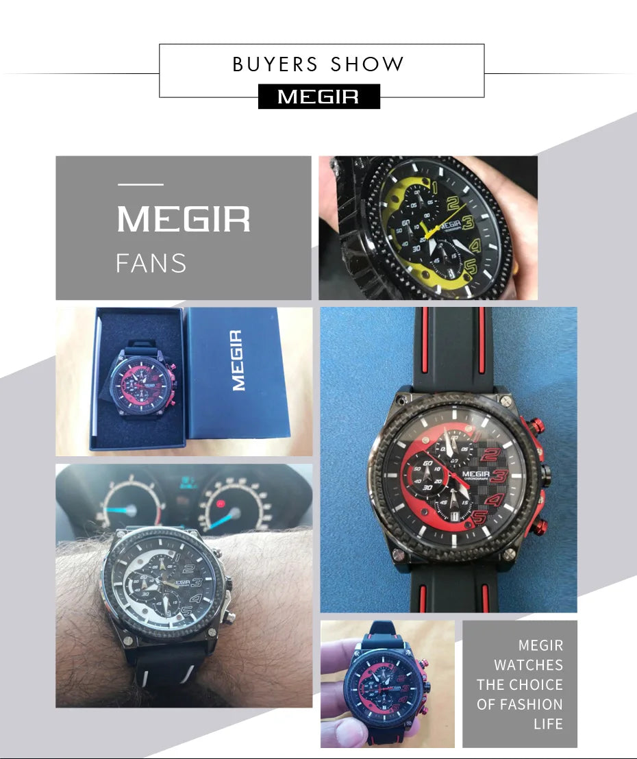 MEGIR Men's Chronograph Quartz Watch – Waterproof, Luminous, Silicone Strap