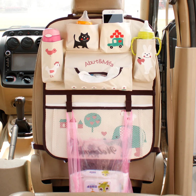 Cartoon Lion Car Seat Back Organizer - Multi-Pocket Travel Bag for Kids