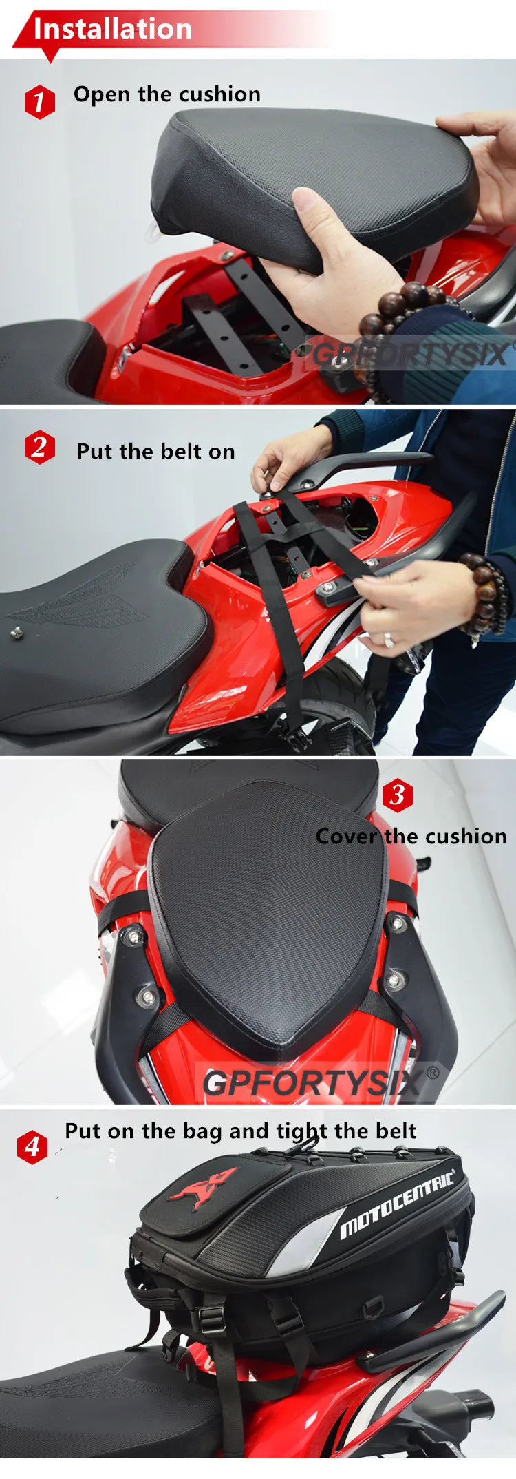37L Motorcycle Tail Bag Waterproof Rear Seat Backpack Helmet Storage expandable