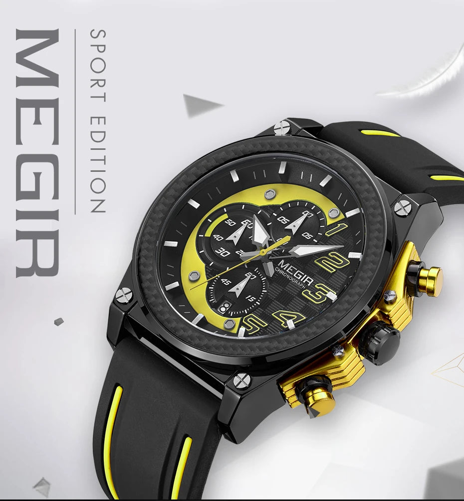 MEGIR Men's Chronograph Quartz Watch – Waterproof, Luminous, Silicone Strap