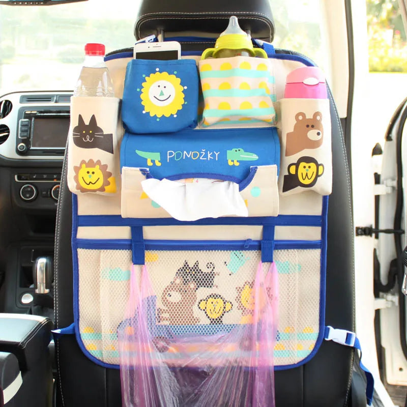 Cartoon Lion Car Seat Back Organizer - Multi-Pocket Travel Bag for Kids