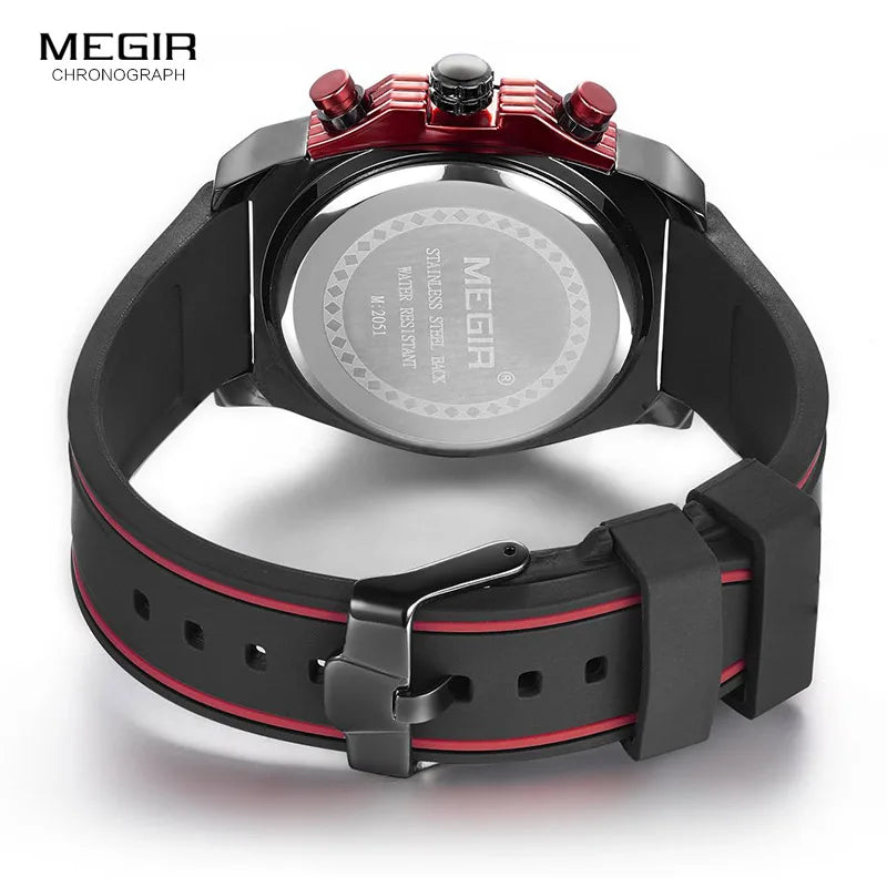 MEGIR Men's Chronograph Quartz Watch – Waterproof, Luminous, Silicone Strap