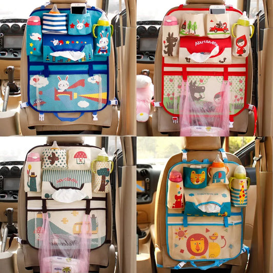Cartoon Lion Car Seat Back Organizer - Multi-Pocket Travel Bag for Kids