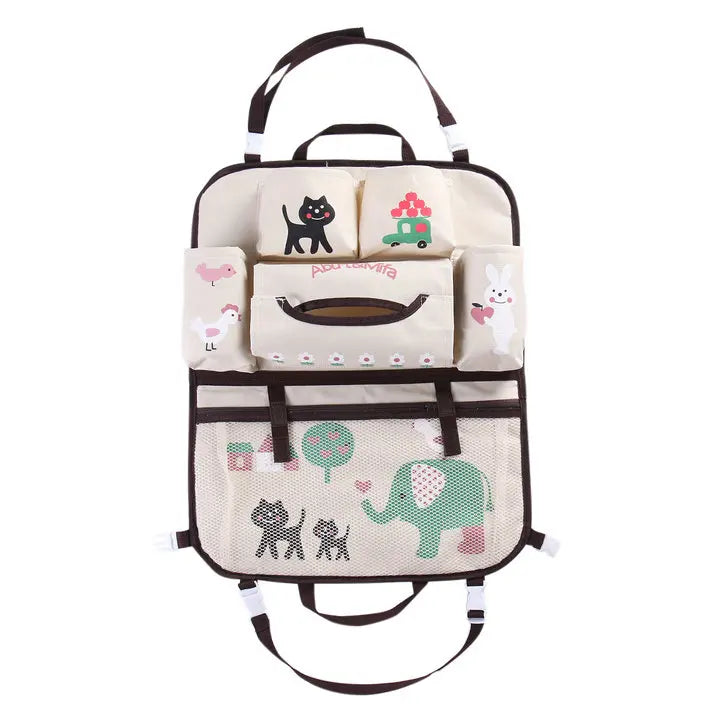 Cartoon Baby Car Seat Back Storage Bag | Large Capacity Toddler Organizer