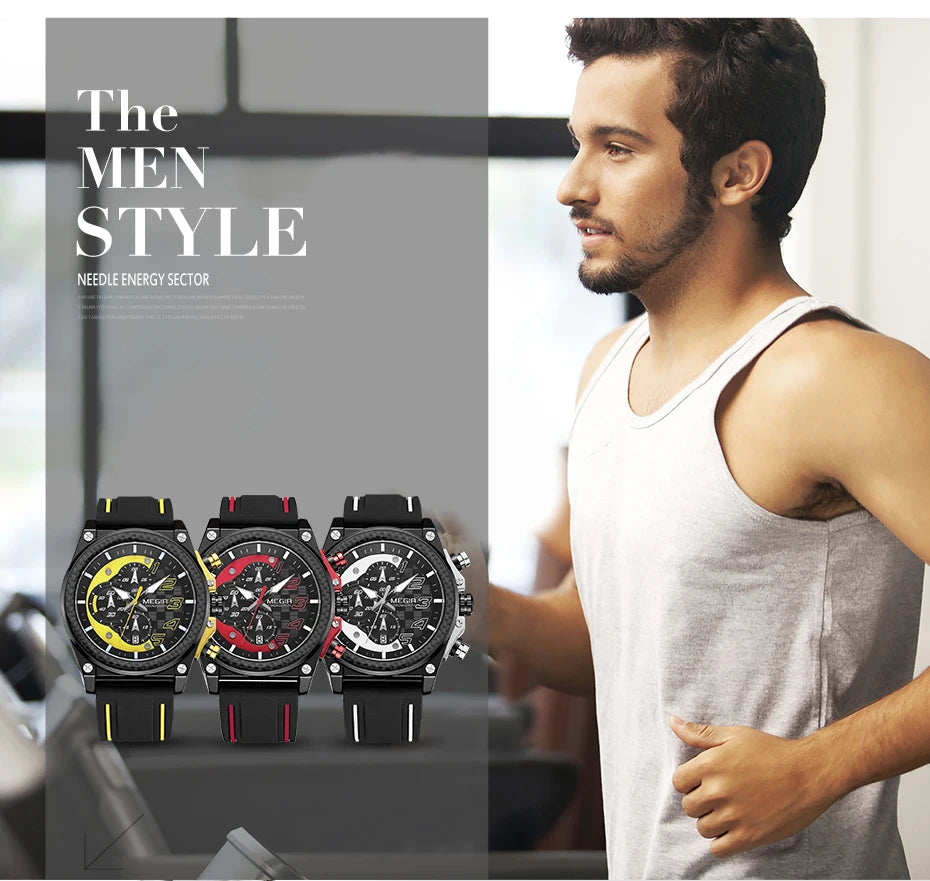 MEGIR Men's Chronograph Quartz Watch – Waterproof, Luminous, Silicone Strap