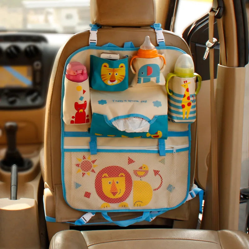 Cartoon Lion Car Seat Back Organizer - Multi-Pocket Travel Bag for Kids