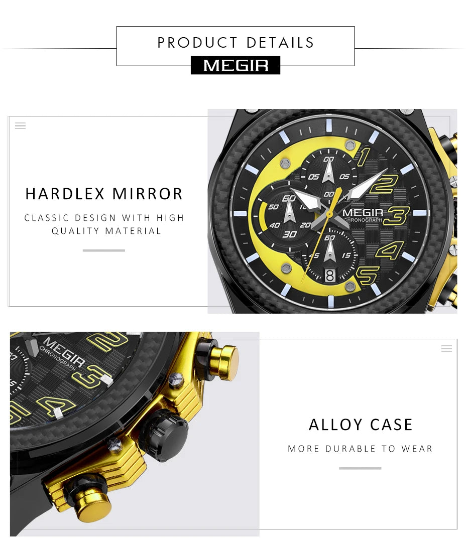 MEGIR Men's Chronograph Quartz Watch – Waterproof, Luminous, Silicone Strap