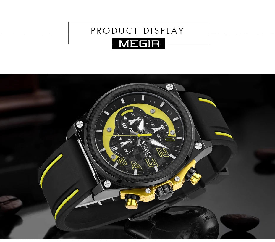 MEGIR Men's Chronograph Quartz Watch – Waterproof, Luminous, Silicone Strap