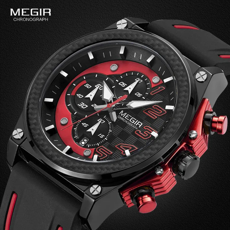 MEGIR Men's Chronograph Quartz Watch – Waterproof, Luminous, Silicone Strap