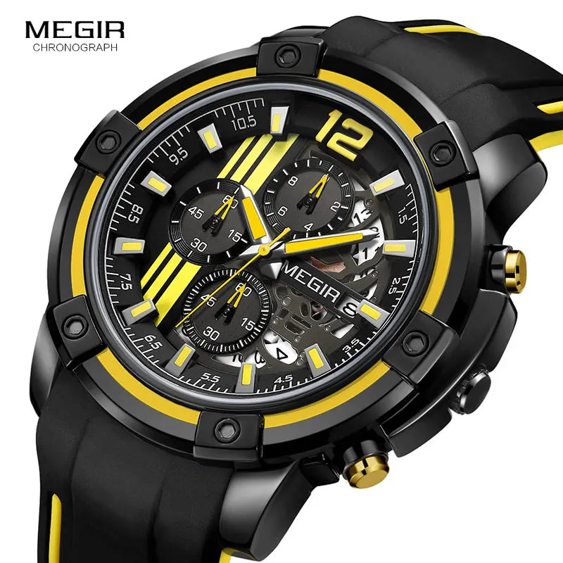 MEGIR Men's Sport Chronograph Watch – Waterproof, Luminous, Silicone Strap