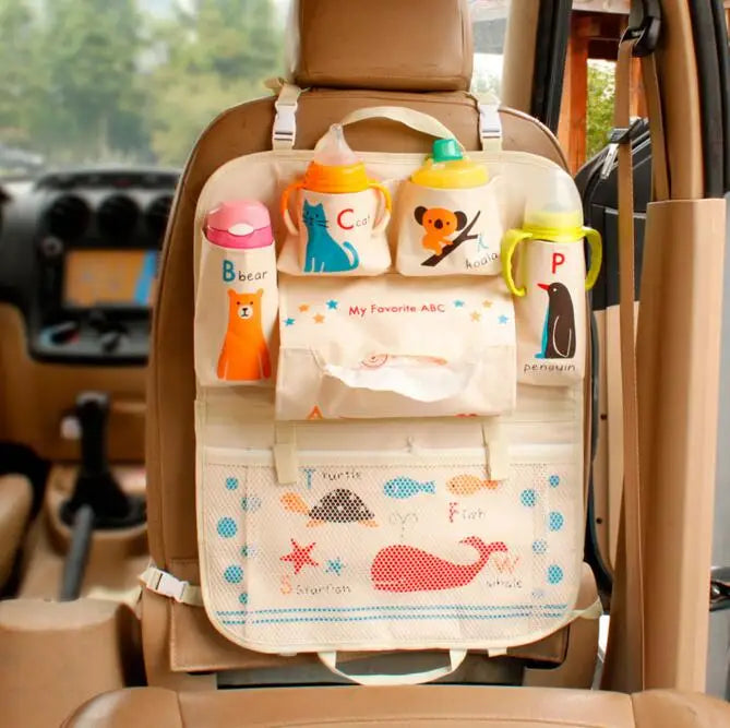 Cartoon Lion Car Seat Back Organizer - Multi-Pocket Travel Bag for Kids