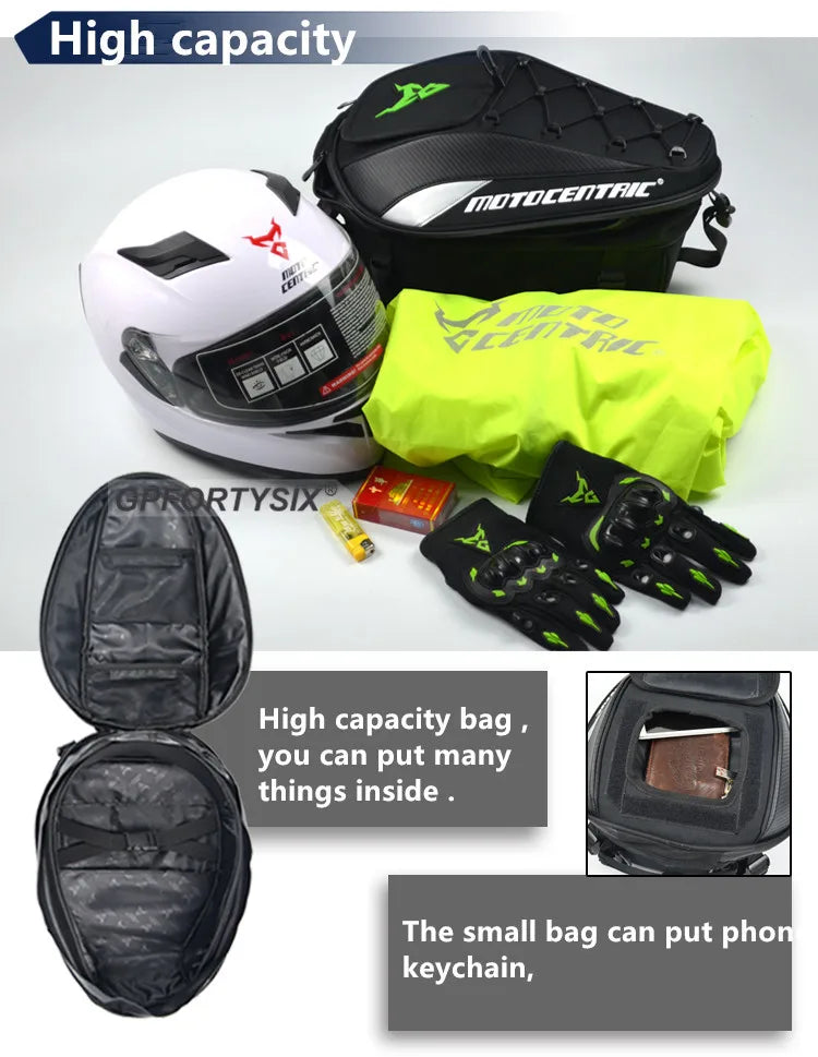 37L Motorcycle Tail Bag Waterproof Rear Seat Backpack Helmet Storage expandable