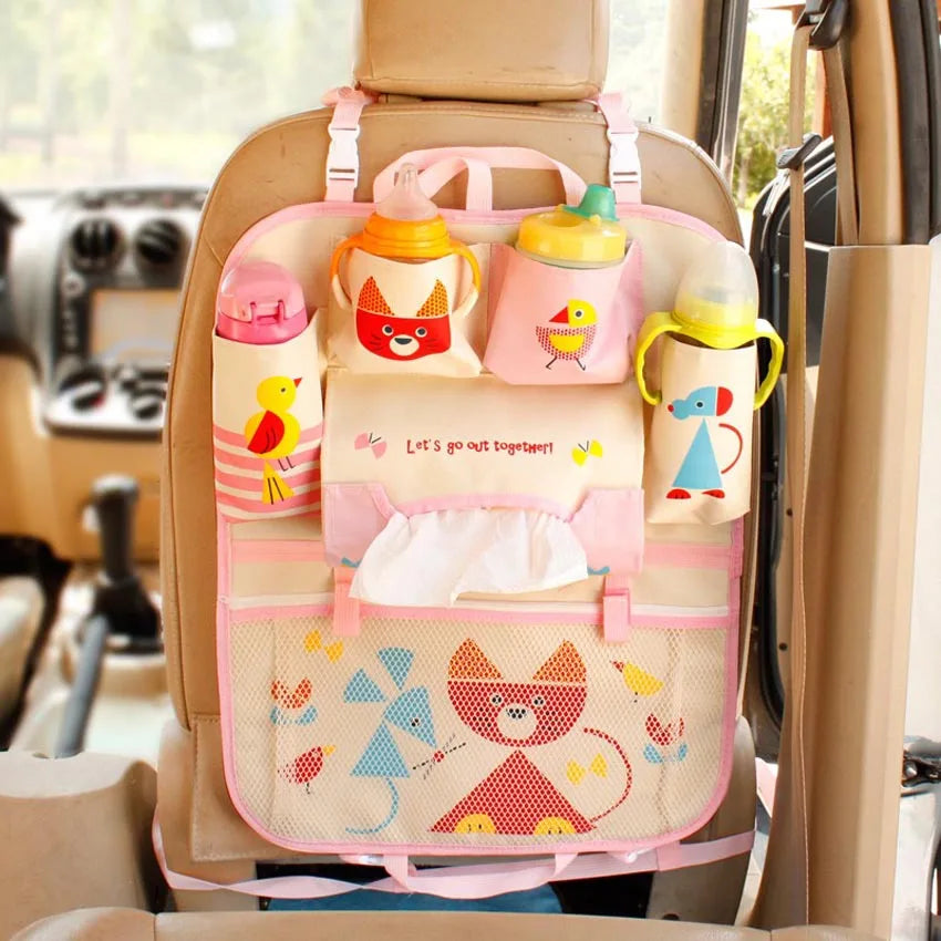 Cartoon Lion Car Seat Back Organizer - Multi-Pocket Travel Bag for Kids