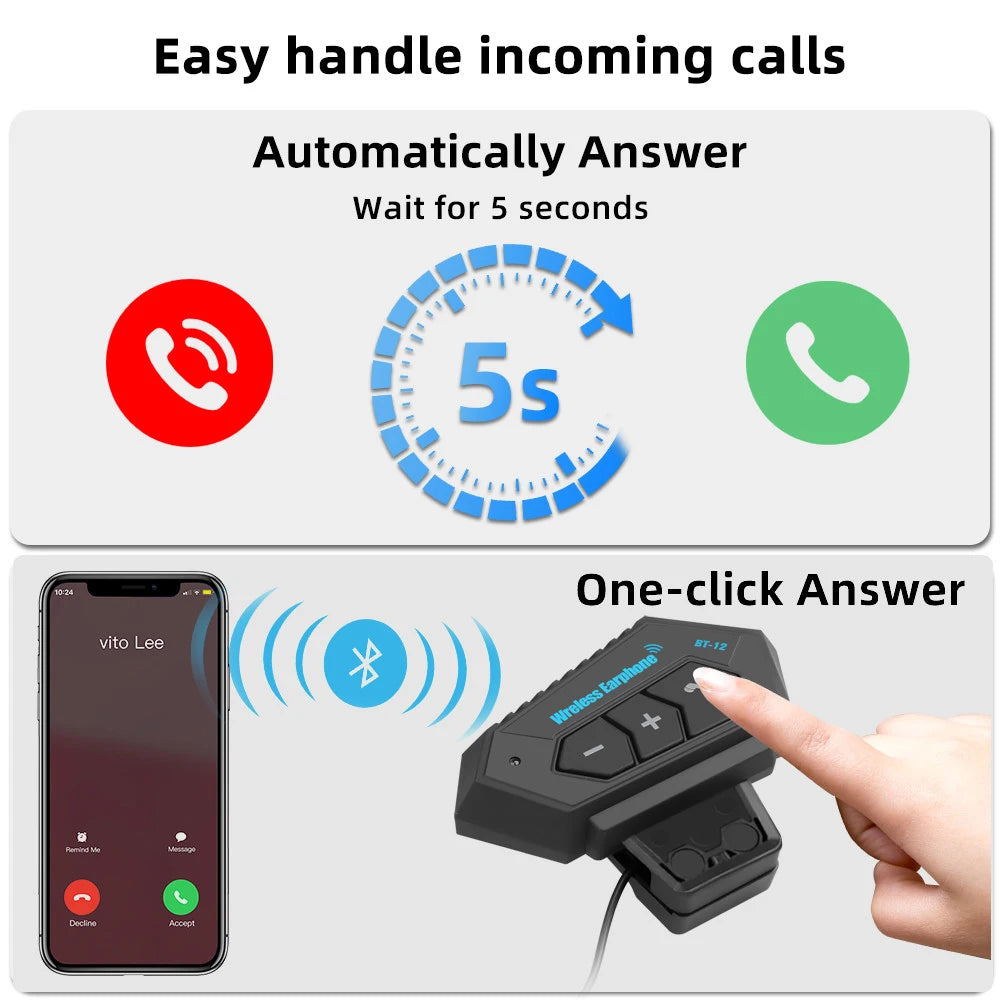 BT12 Bluetooth Motorcycle Helmet Headset Wireless Handsfree Music & Calls
