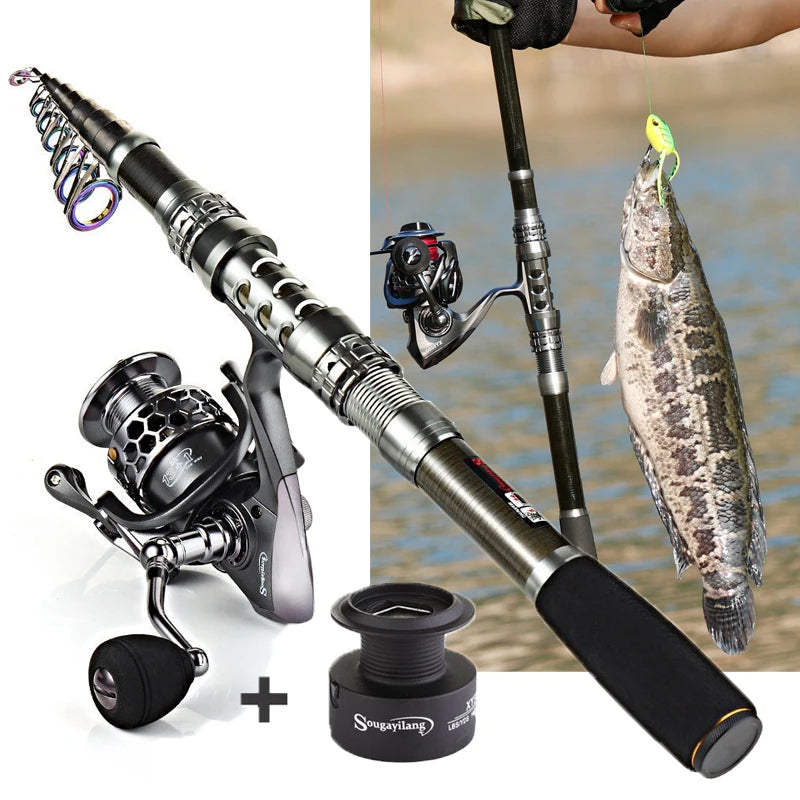 1.8-3.3m Carbon Fiber Telescopic Fishing Rod & Reel Combo, Compact - keep in Car