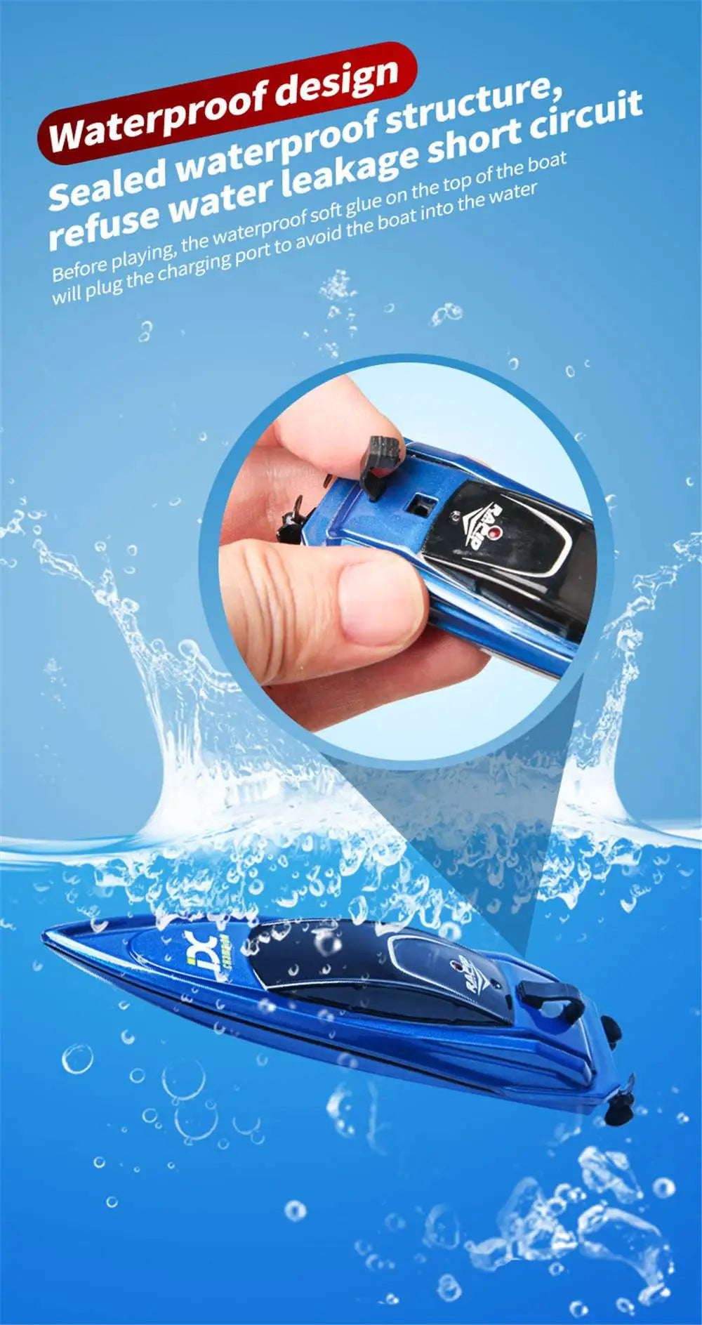Mini 2.4GHz RC Palm Boat, Bath, sink, Pool Toy, 15min charge, dual prop