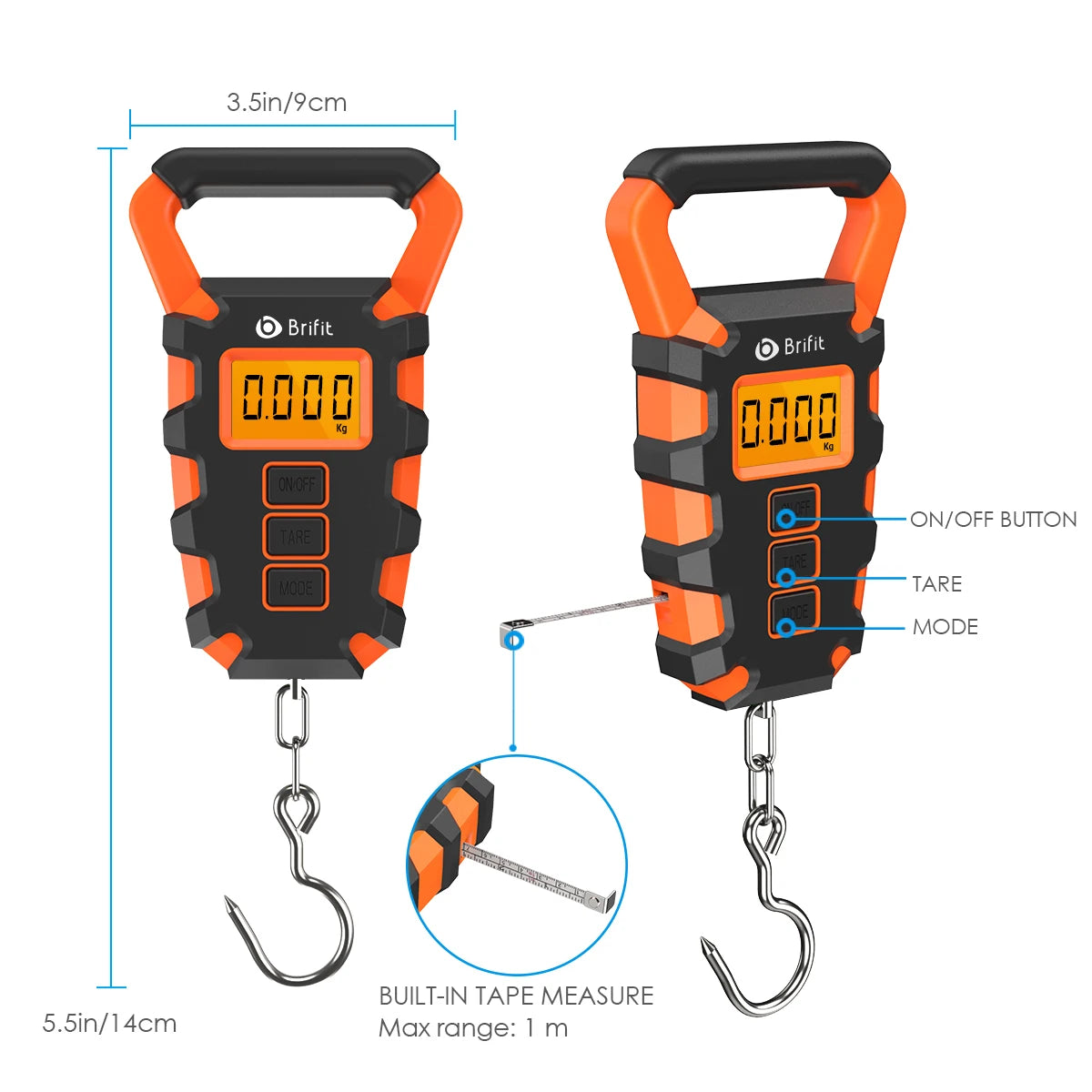 50KG Digital Fishing Scale with Ruler, Portable Luggage Weighing Scale, LCD