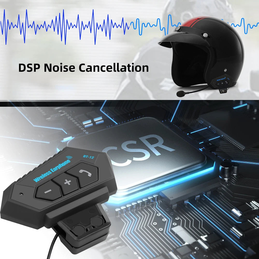 BT12 Bluetooth Motorcycle Helmet Headset Wireless Handsfree Music & Calls