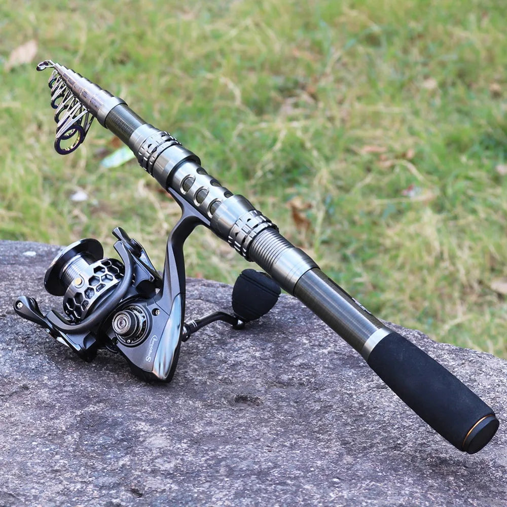 1.8-3.3m Carbon Fiber Telescopic Fishing Rod & Reel Combo, Compact - keep in Car