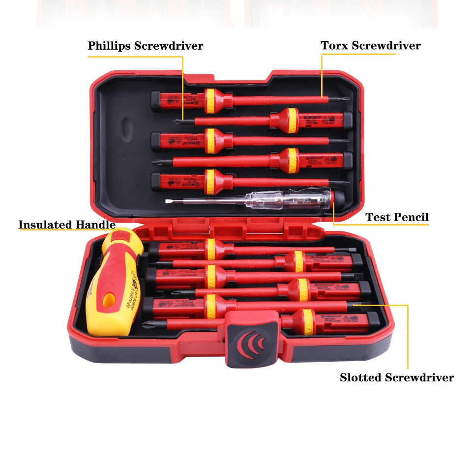 13pcs 1000V VDE Insulated Screwdriver Electrician Kit Magnetic Bits