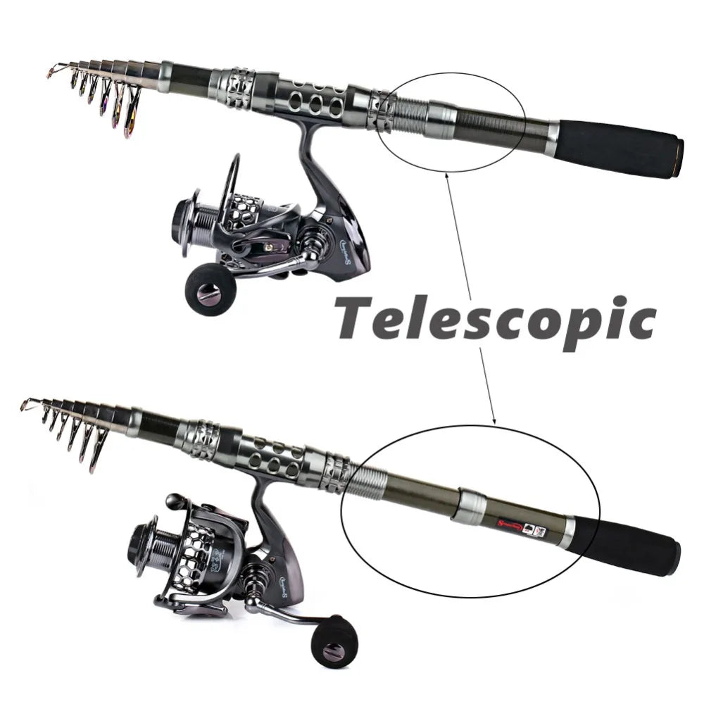 1.8-3.3m Carbon Fiber Telescopic Fishing Rod & Reel Combo, Compact - keep in Car