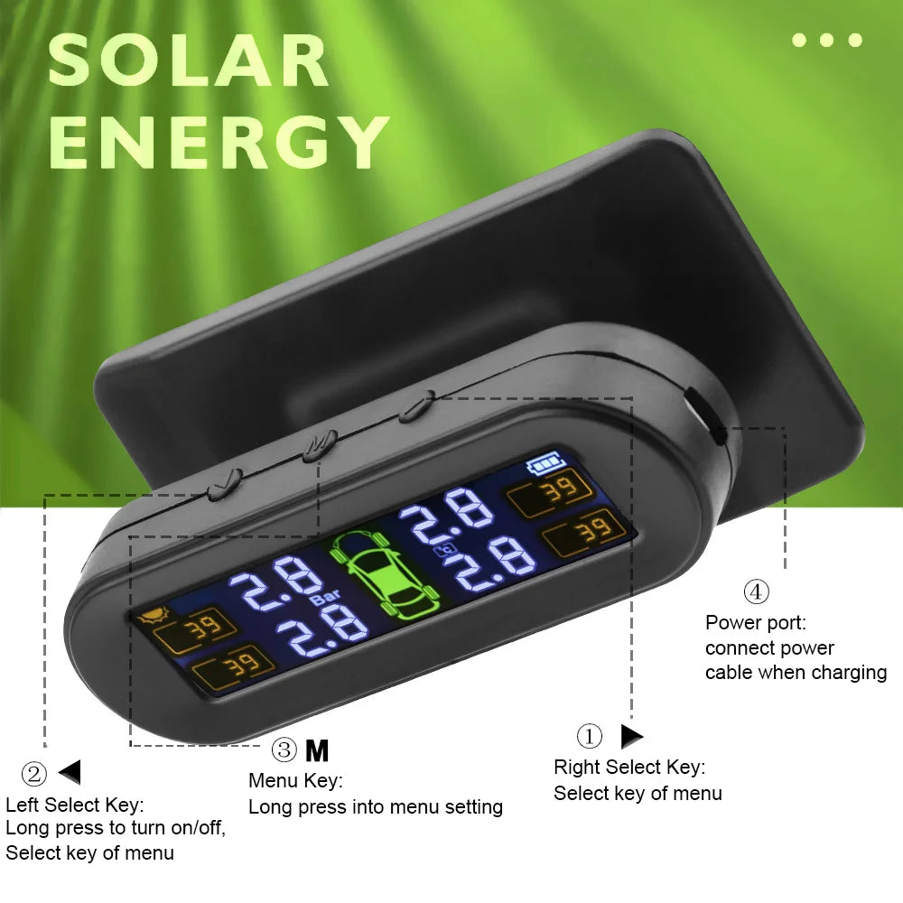 Car TPMS Tyre Pressure Monitoring System 4x4 Off Road Solar/USB LCD Display