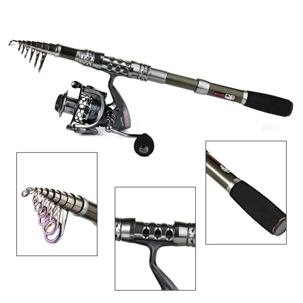 1.8-3.3m Carbon Fiber Telescopic Fishing Rod & Reel Combo, Compact - keep in Car