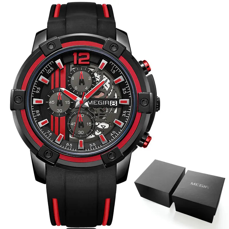 MEGIR Men's Sport Chronograph Watch – Waterproof, Luminous, Silicone Strap