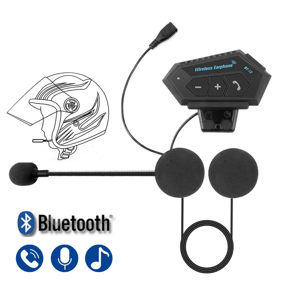 BT12 Bluetooth Motorcycle Helmet Headset Wireless Handsfree Music & Calls