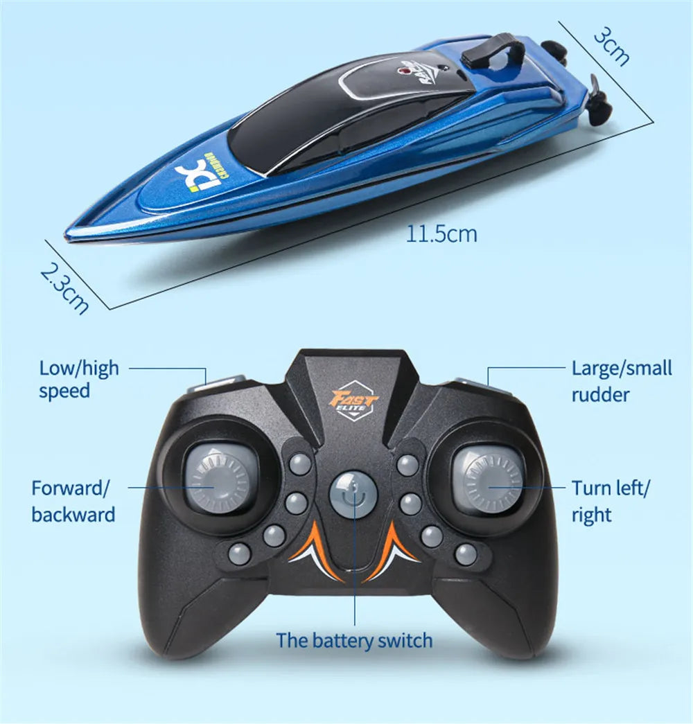 Mini 2.4GHz RC Palm Boat, Bath, sink, Pool Toy, 15min charge, dual prop