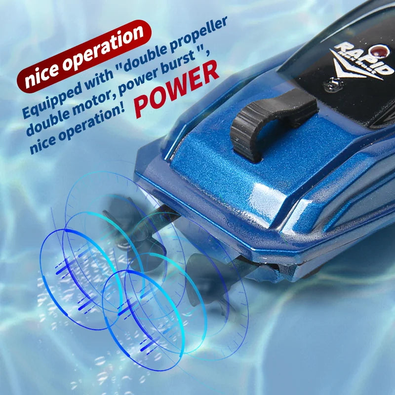 Mini 2.4GHz RC Palm Boat, Bath, sink, Pool Toy, 15min charge, dual prop