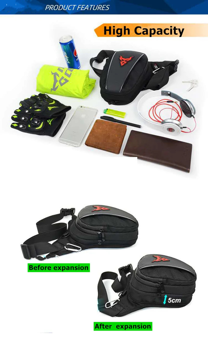 Waterproof Motorcycle Drop Waist Leg Bag Thigh Belt Pack for Riding Touring