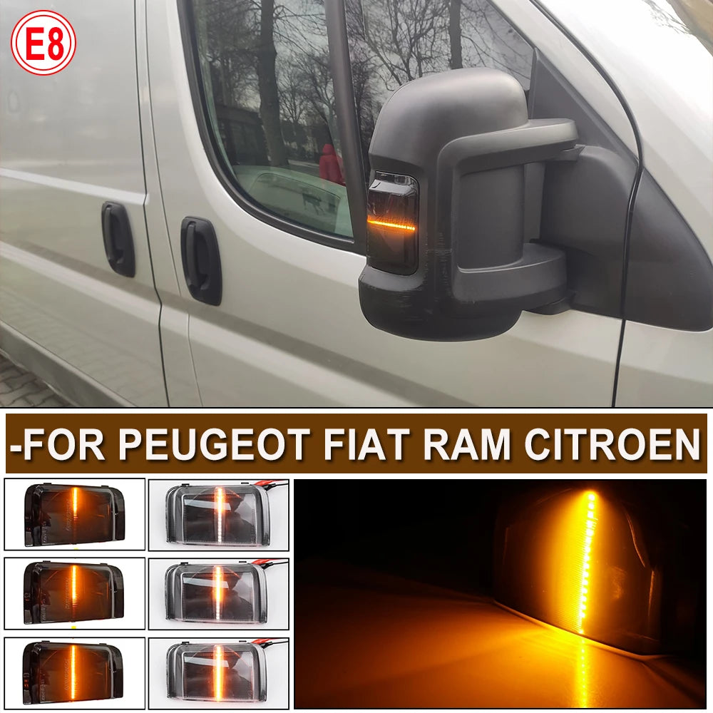 2pcs LED Dynamic Turn Signal Mirror Light For Peugeot Boxer Fiat Ducato Jumper