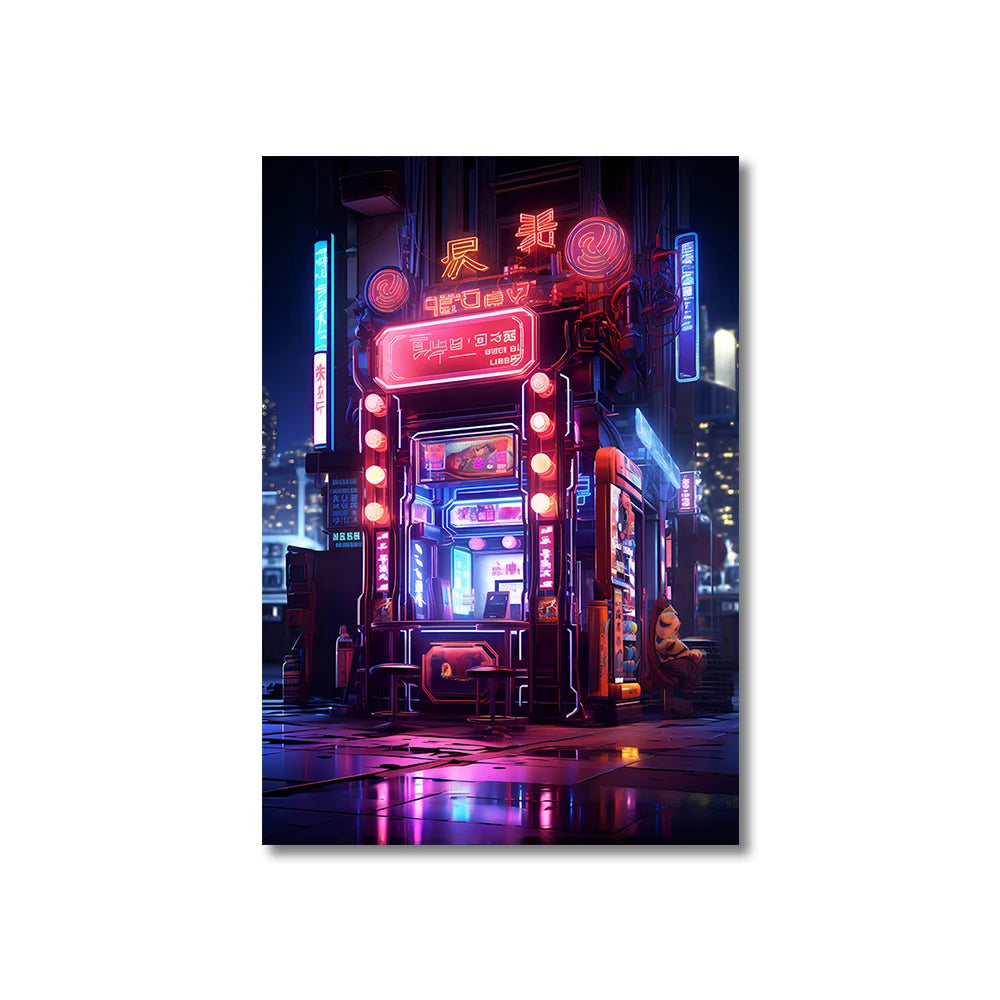 80s 90s style Neon Cyberpunk Gamer Controller Canvas Art Print Vibrant Mancave
