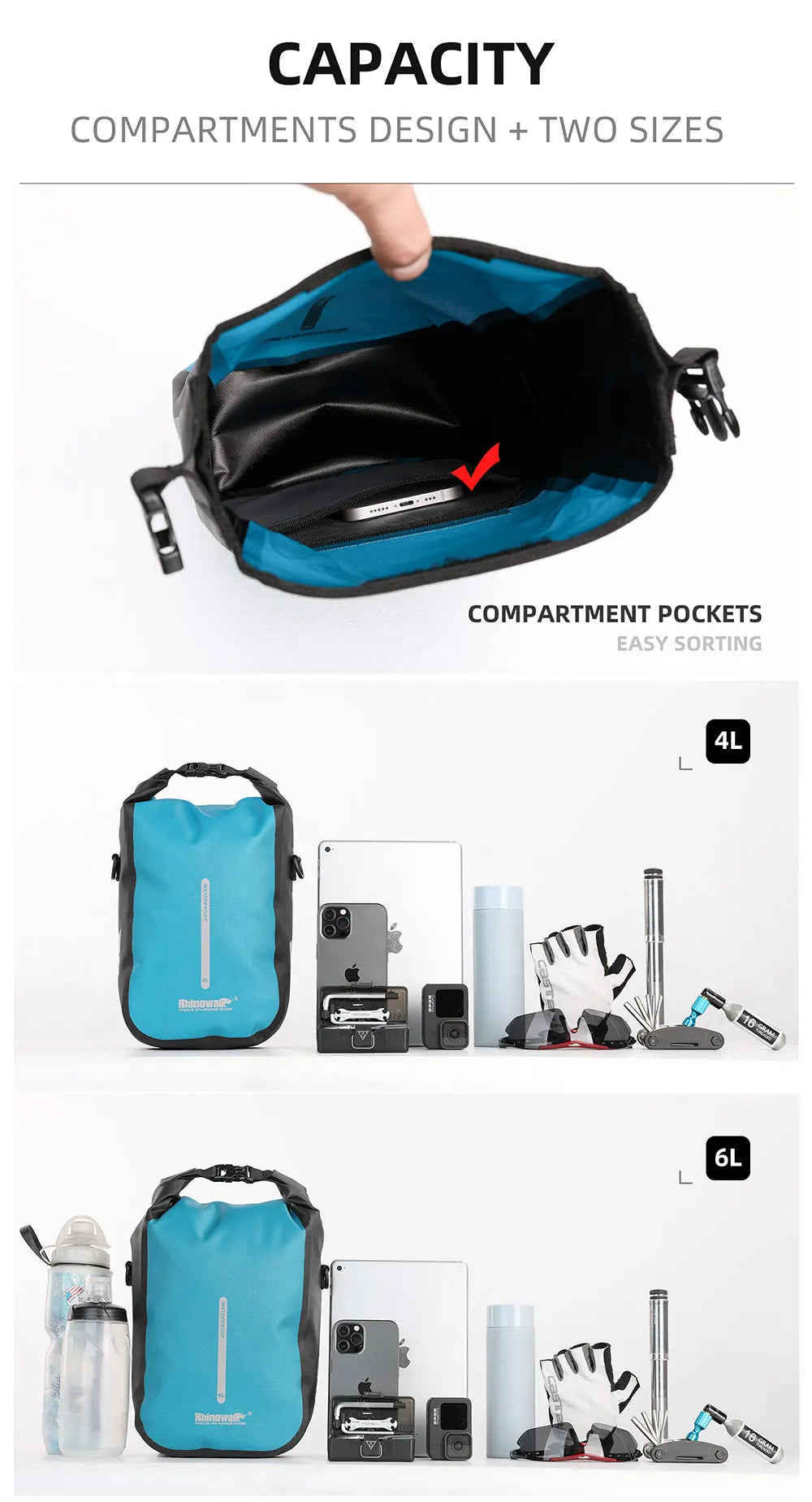 Rhinowalk Waterproof 4L-6L Bike Fork Bag Quick Release Shoulder Pack MTB Road