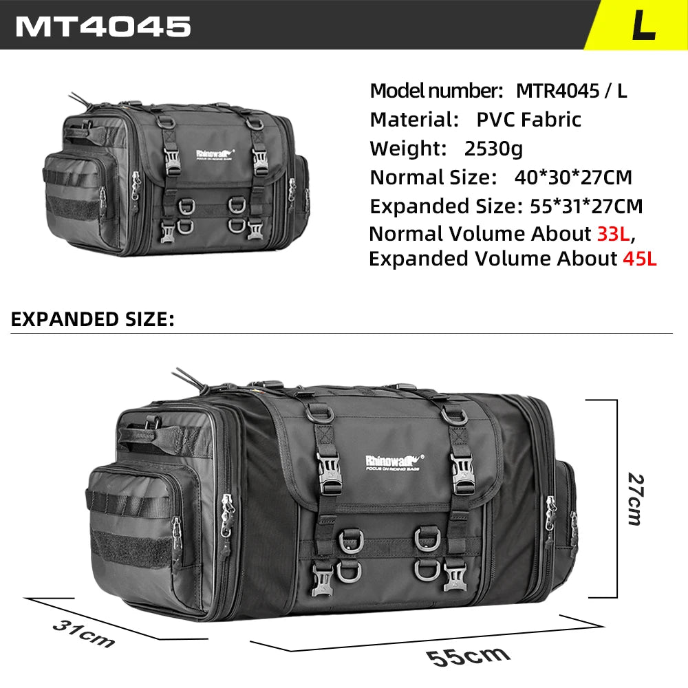 Rhinowalk Motorcycle Waterproof Tail Bag Expandable Luggage 19L-80L