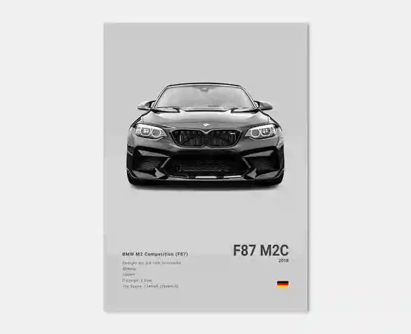 Pop B&W Luxury Car Canvas Poster Mancave Supercar MSport F80 M3 M140 GTR F87 G80