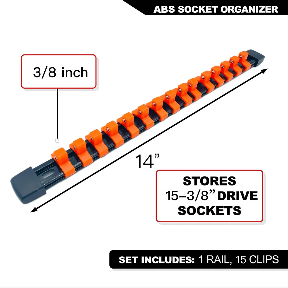 ABS Socket Organizer Rails - 1/4", 3/8", 1/2" Tool Box Rail Track Holder