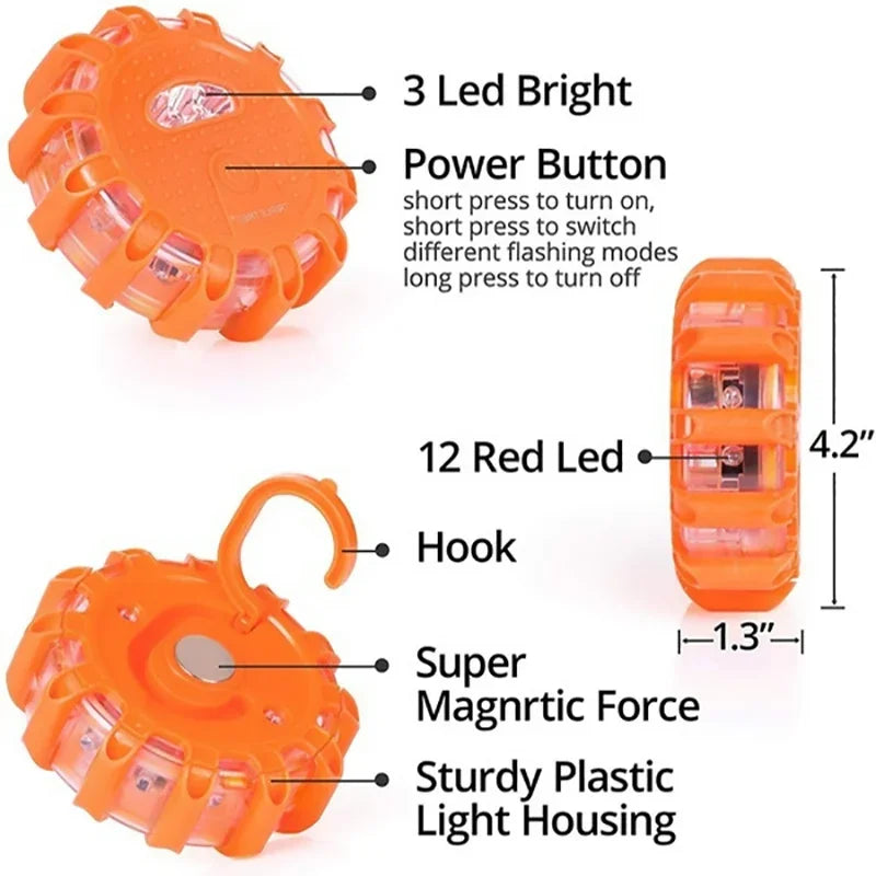LED Warning Light Safety Flare 9-Mode Emergency Strobe Magnetic USB/Batt