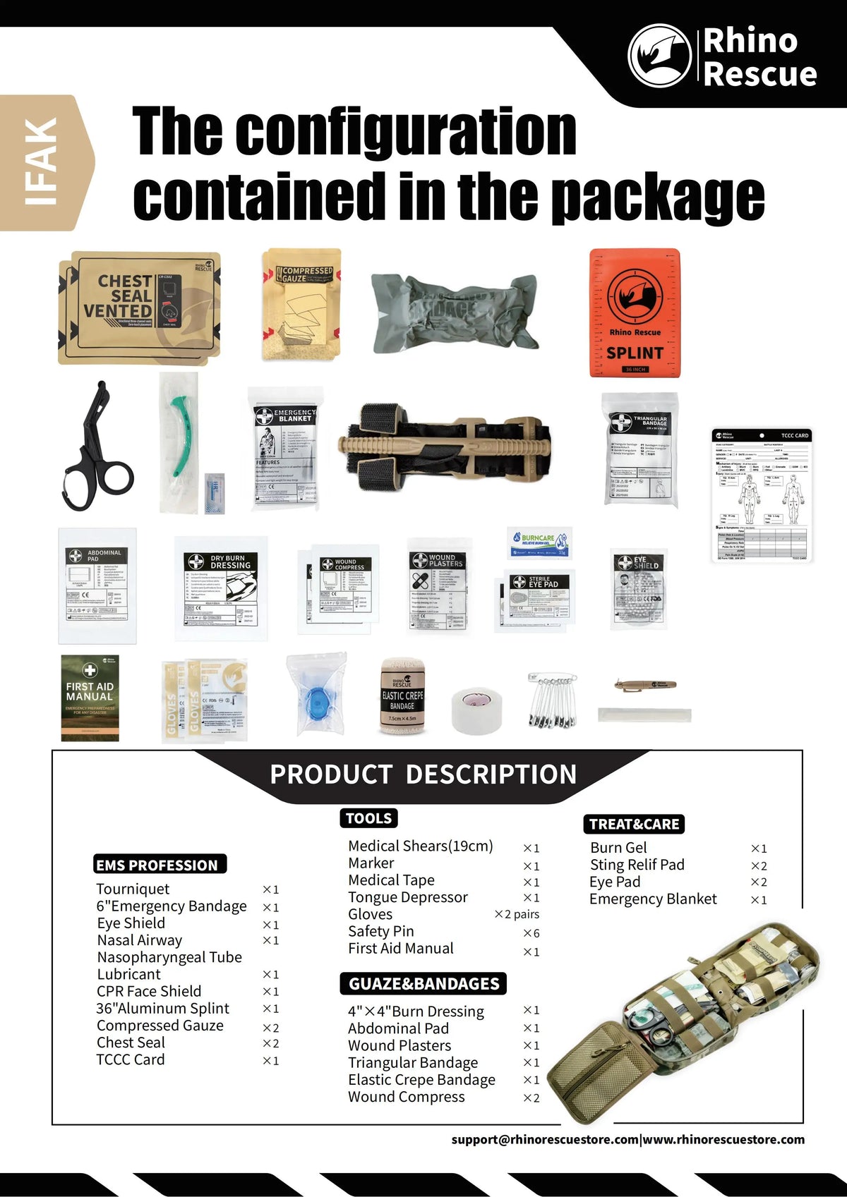 RHINO RESCUE-SE IFAK Trauma First Aid Kit | Tactical Medical Pouch | Emergency