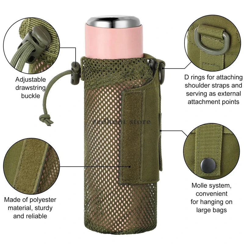 Tactical Molle Water Bottle Pouch Outdoor Mesh Holder Bag Hiking Cycle Backpack