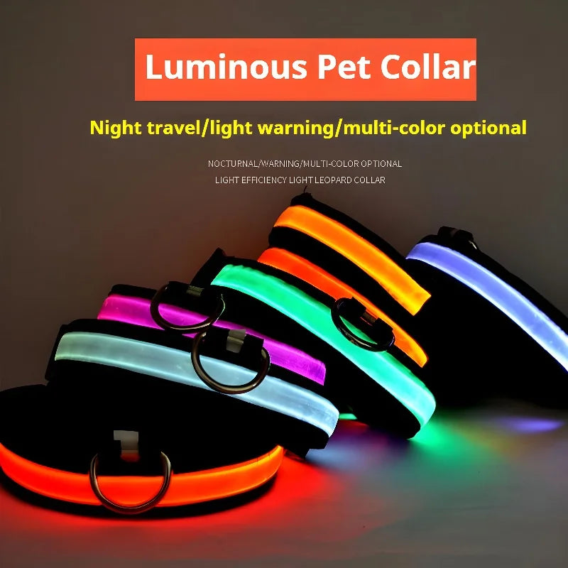 LED Dog Collar Glow-in-the-Dark, Safety Flashing Nylon Pet Collar luminous HiVis