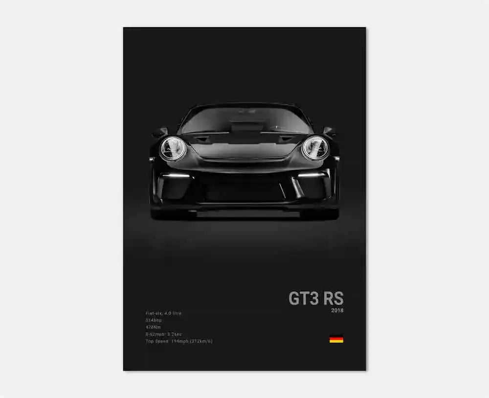 Pop B&W German Luxury Super Sport Car Canvas Poster 911 GT3 RS Turbo 918 993 GT4