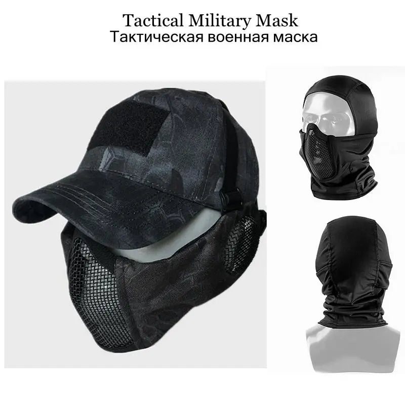 Airsoft Mesh Face Mask with Ear Protection Tactical Paintball Gear