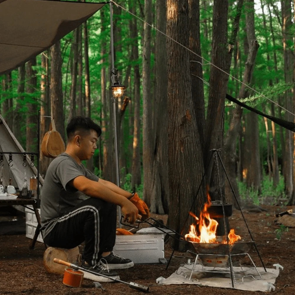 Camping Campfire Tripod Hanging Pot Cooking Aluminum Alloy