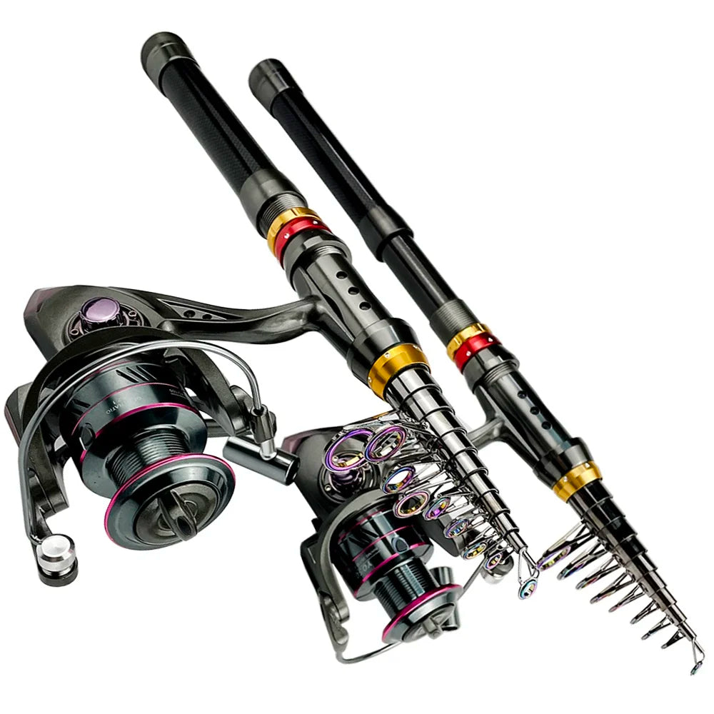 1.8-3.6m Carbon Fiber Telescopic Fishing Rod & Reel Combo Kit Compact & Portable